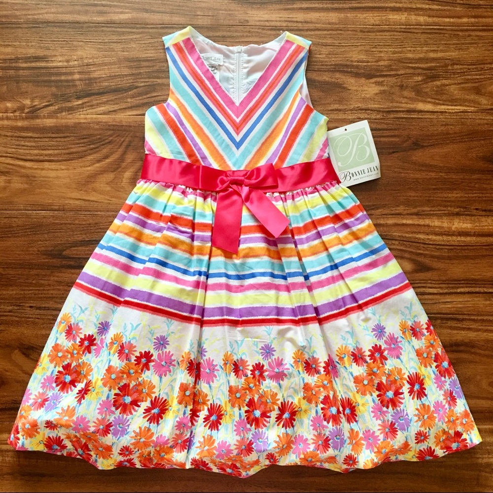 NWT Bonnie Jean Floral Striped Dress